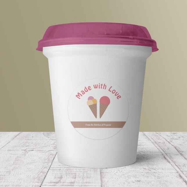 Eiscreme mit Liebe-Aufkleber Runder Aufkleber (Ice Cream Made with Love Label Sticker)