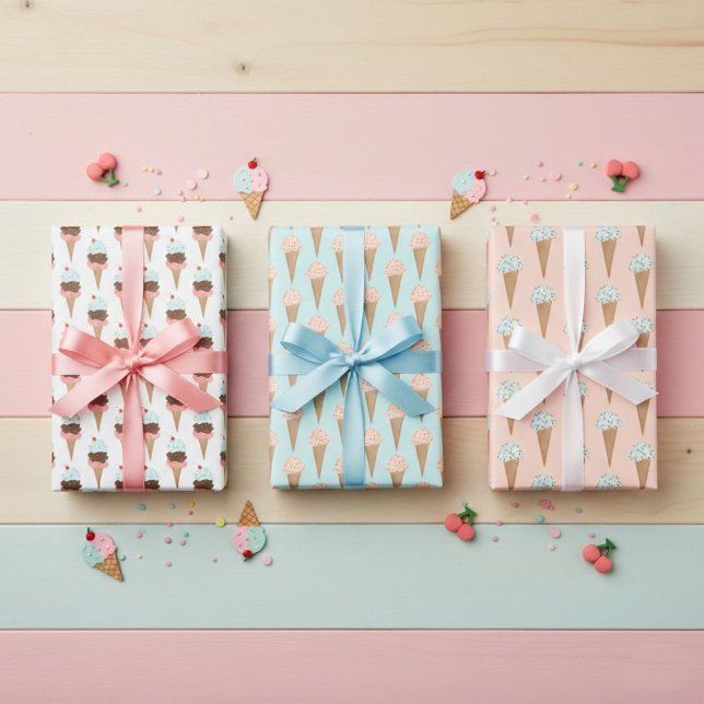 Eiscreme mit Sprinklen Modernes Niedliches Geschen Geschenkpapier Set (Ice Cream with Sprinkles Modern Colorful Cute Gift Wrapping Paper Sheets
)