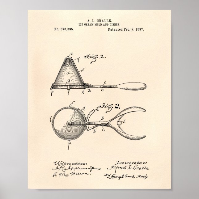 Eiscreme Mold 1897 Patent Art Old Peper Poster (Vorne)