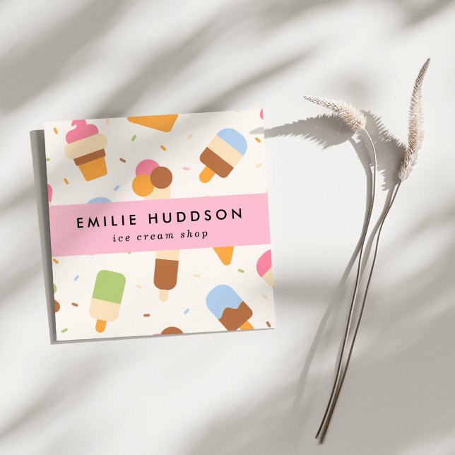 Eiscreme-Muster, Eiscreme-Shop, Ice Creme Parlo Quadratische Visitenkarte (Von Creator hochgeladen)