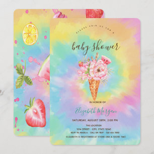 Eiscreme, Obst Buntes Tie Dye Baby Shower Einladung