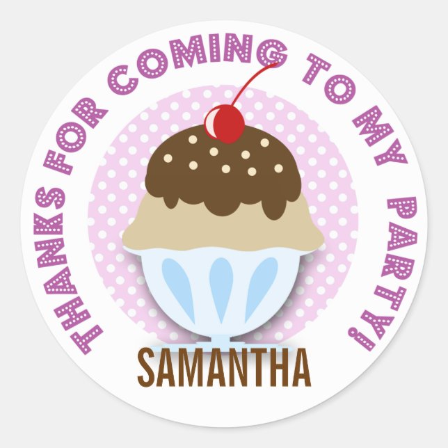 Eiscreme Party Custom Danke Stickers (Vorderseite)