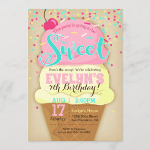 Eiscreme-Party Einladung - Girl Birthday Einladung