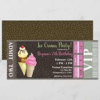 Eiscreme Party Geburtstag Vintages VIP Ticket Einladung