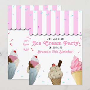 Eiscreme-Party Geburtstagsfeier Rosa I Einladung