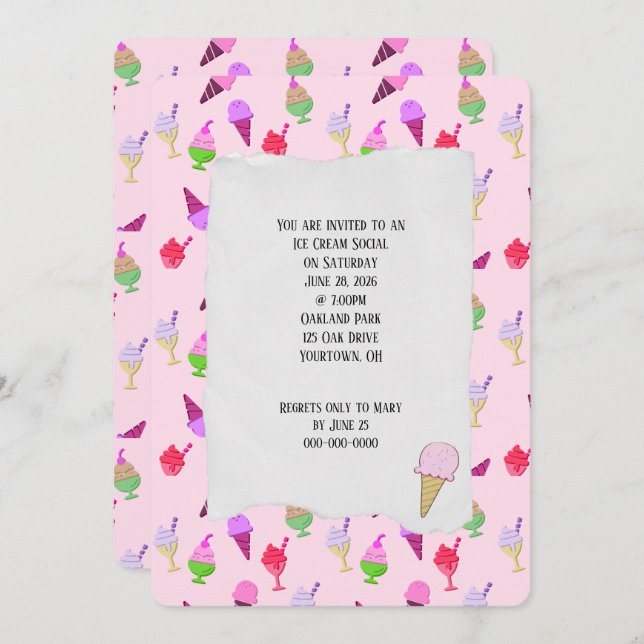 Eiscreme-Party-Kegel Einladung (Vorne/Hinten)