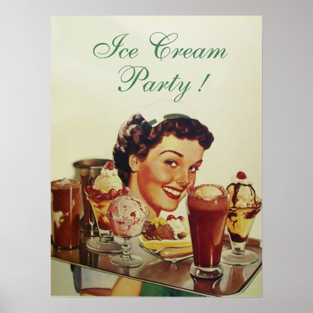 EISCREME-PARTY Mädchen mit Eiscreme-Tablett Poster (Vorne)