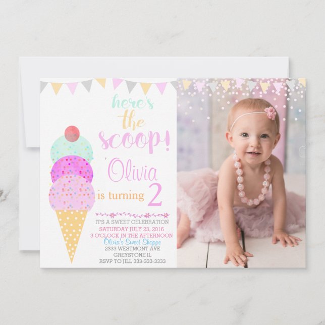 Eiscreme Party Wasser Farbe Eis Kegel Einladung (Vorderseite)