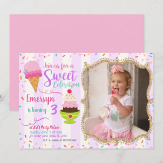 Eiscreme-Party zum Geburtstag Einladung mit Foto
