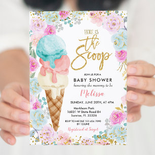 Eiscreme Pastell Blumen Baby Shower  Einladung