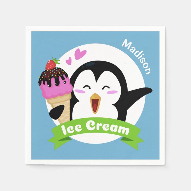 Eiscreme Penguin individuelle Name und Farbtöne Serviette (Vorderseite)