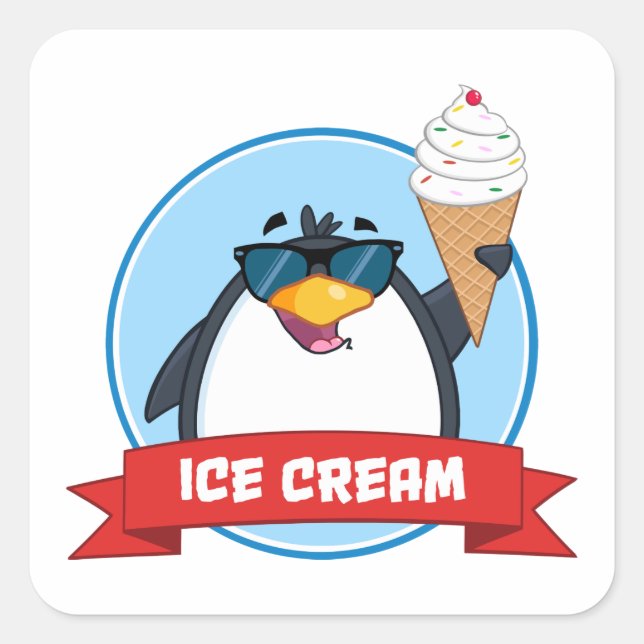 Eiscreme Penguin Sonnenbrille Square Sticker (Vorderseite)