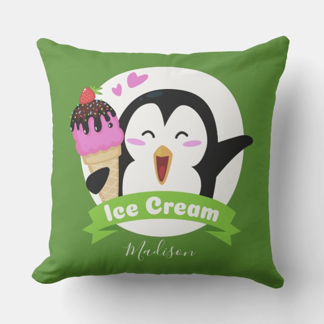 Eiscreme Pinguin individuelle Name & Farbwerfer Ki Kissen (Vorderseite)