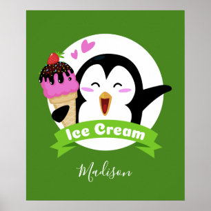 Eiscreme Pinguin individuelle Name und Farbposter Poster