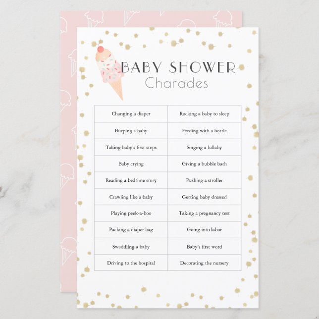 Eiscreme Pink Babydusche Charades (Vorne/Hinten)