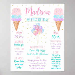 Eiscreme Pink Gold Erstgeburtstag Meilenstein Poster