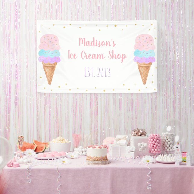 Eiscreme Pink Gold Pastell Geburtstag Banner (Party)