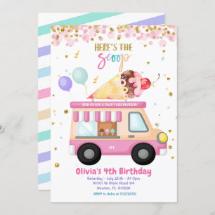 Eiscreme Pink Truck Sweet Time Birthday Einladung