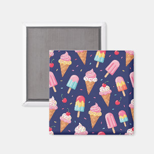 Eiscreme-, Popsicle- und Kirschenmuster Magnet