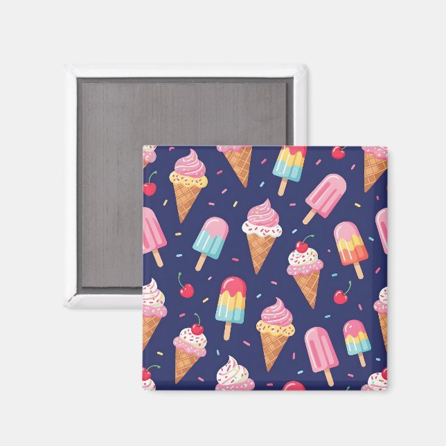 Eiscreme-, Popsicle- und Kirschenmuster Magnet (Vorderseite/Rückseite)