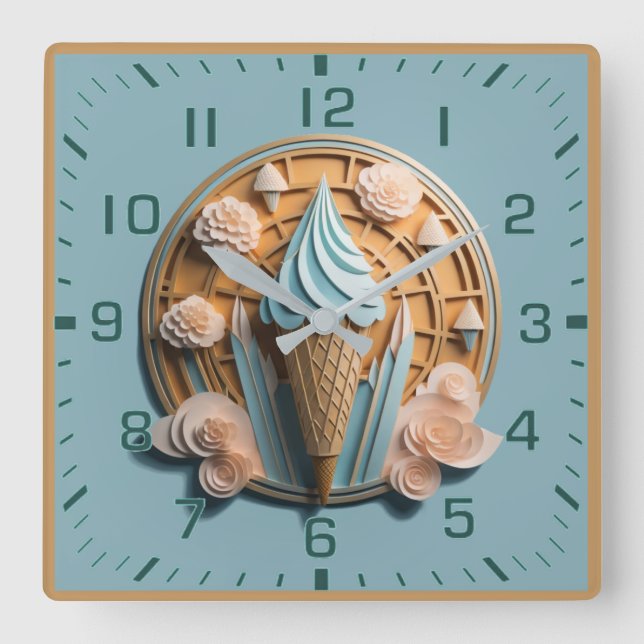 Eiscreme Quadratische Wanduhr (Vorderseite)