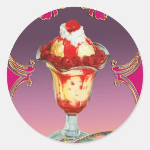 Eiscreme Raspberry Sundae Sweet Runder Aufkleber