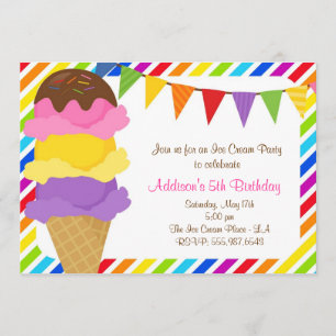 Eiscreme-Regenbogen-Geburtstags-Party Einladung