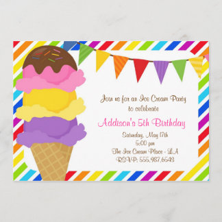 Eiscreme-Regenbogen-Geburtstags-Party Einladung