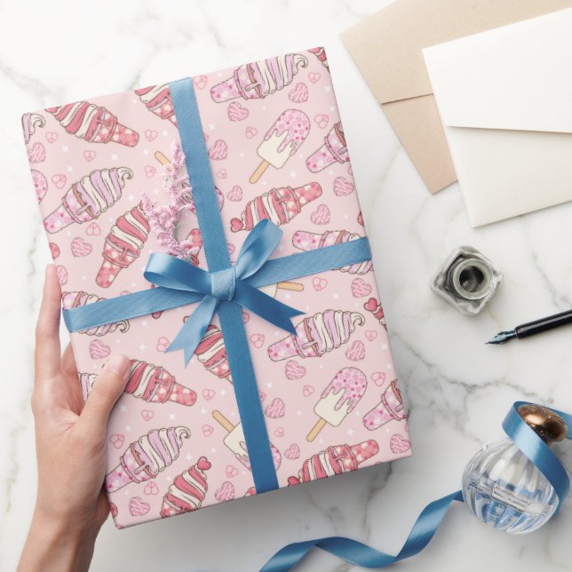Eiscreme Retro Valentine's Wrapping Paper Geschenkpapier (Schenken)