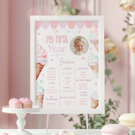 Eiscreme Rosa 1. Geburtstag Party Foto Meilenstein Poster