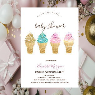 Eiscreme Rosa Gestreifte Babyparty Einladung