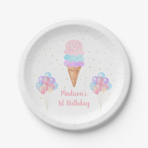 Eiscreme Rosa Goldpastete Geburtstag Pappteller