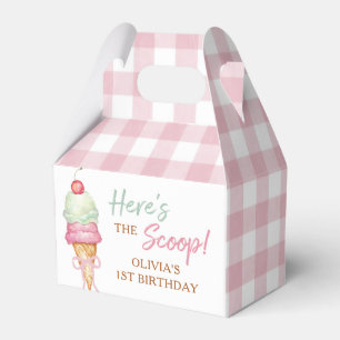 Eiscreme Rosa Schleife Gingham Geburtstagsfeier Geschenkschachtel