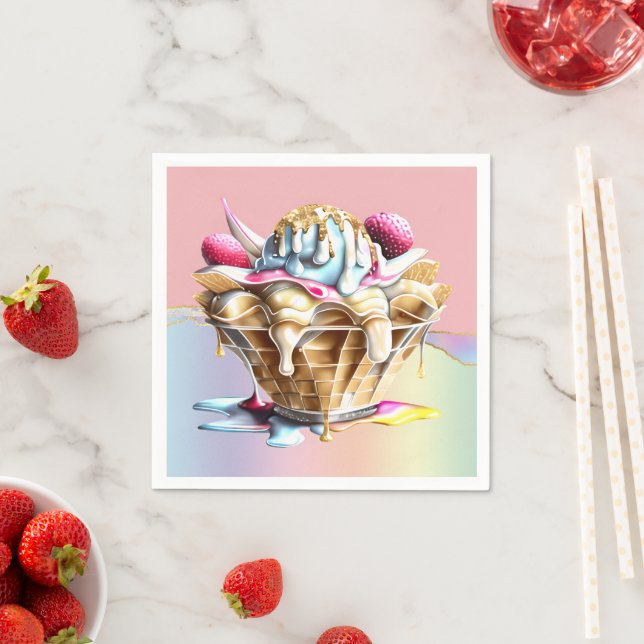 Eiscreme Rosa Sundae Waffelkone Serviette (Beispiel)