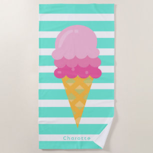 Eiscreme, rosa, türkisfarbene Streifen, monogramm Strandtuch
