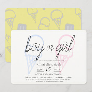 Eiscreme - Rosa und Blaues Geschlecht Einladung