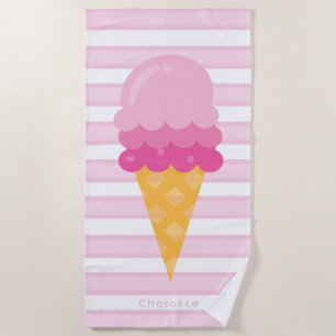 Eiscreme, rosa, weiße Streifen, Monogramm Strandtuch