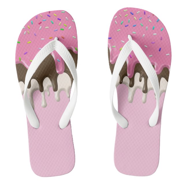 Eiscreme Rosa Zuckerguss Sprinklen Tropfen Flip Flops (Fußbett)