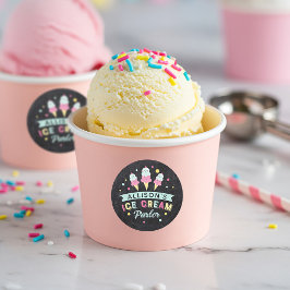 Eiscreme-Salon-Halbpension Geburtstagsparty-Wappen Runder Aufkleber