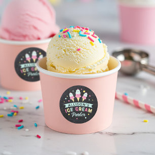 Eiscreme-Salon-Halbpension Geburtstagsparty-Wappen Runder Aufkleber