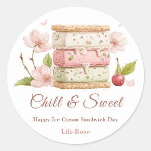 Eiscreme-Sandwich-Tag-Wasserfarbe Runder Aufkleber
