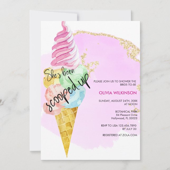 Eiscreme Scoop | Gold Pink Glitzer Brautparty Einladung (Vorderseite)