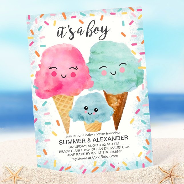 Eiscreme Scoop Sprinkle Summer Boy Baby Dusche Einladung (Von Creator hochgeladen)