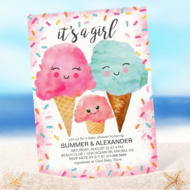 Eiscreme Scoop Sprinkles Girl Summer Baby Dusche Einladung (Von Creator hochgeladen)