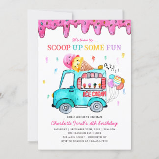 Eiscreme Scoop Up Fun LKW Sommer Kindergeburtstag Einladung