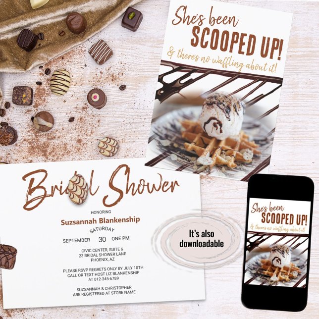 Eiscreme Scoop Waffle Chocolate Drizzle Einladung (A fun ice cream waffle bridal shower design ready for your personalization. )