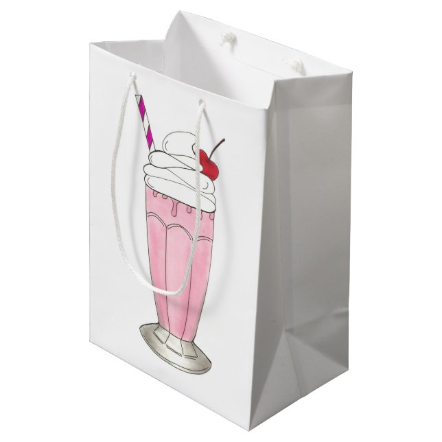 Eiscreme Shoppe Erdbeere Rosa Milkshake Feinschmec Mittlere Geschenktüte (Vorderseite Schrägansicht)