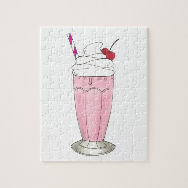 Eiscreme Shoppe Erdbeere Rosa Milkshake Feinschmec Puzzle (Vertikal)