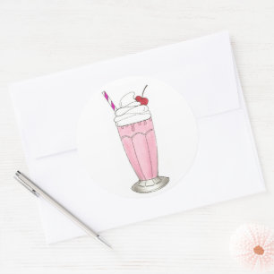 Eiscreme Shoppe Erdbeere Rosa Milkshake Feinschmec Runder Aufkleber