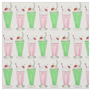 Eiscreme Shoppe Pink Green Shake Milkshake Print Stoff